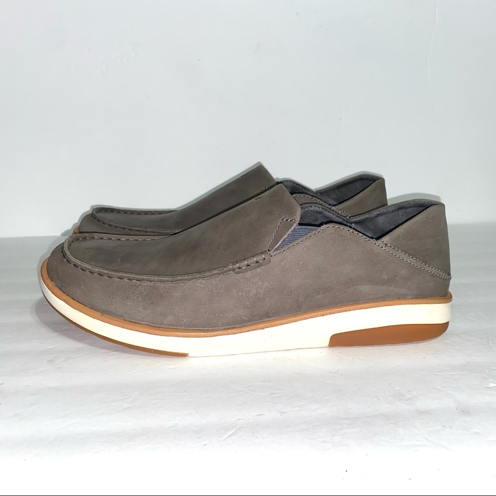 OluKai Mens Kalia Gray Leather Slip On Loafers Shoes Size US 13  - EUR 46